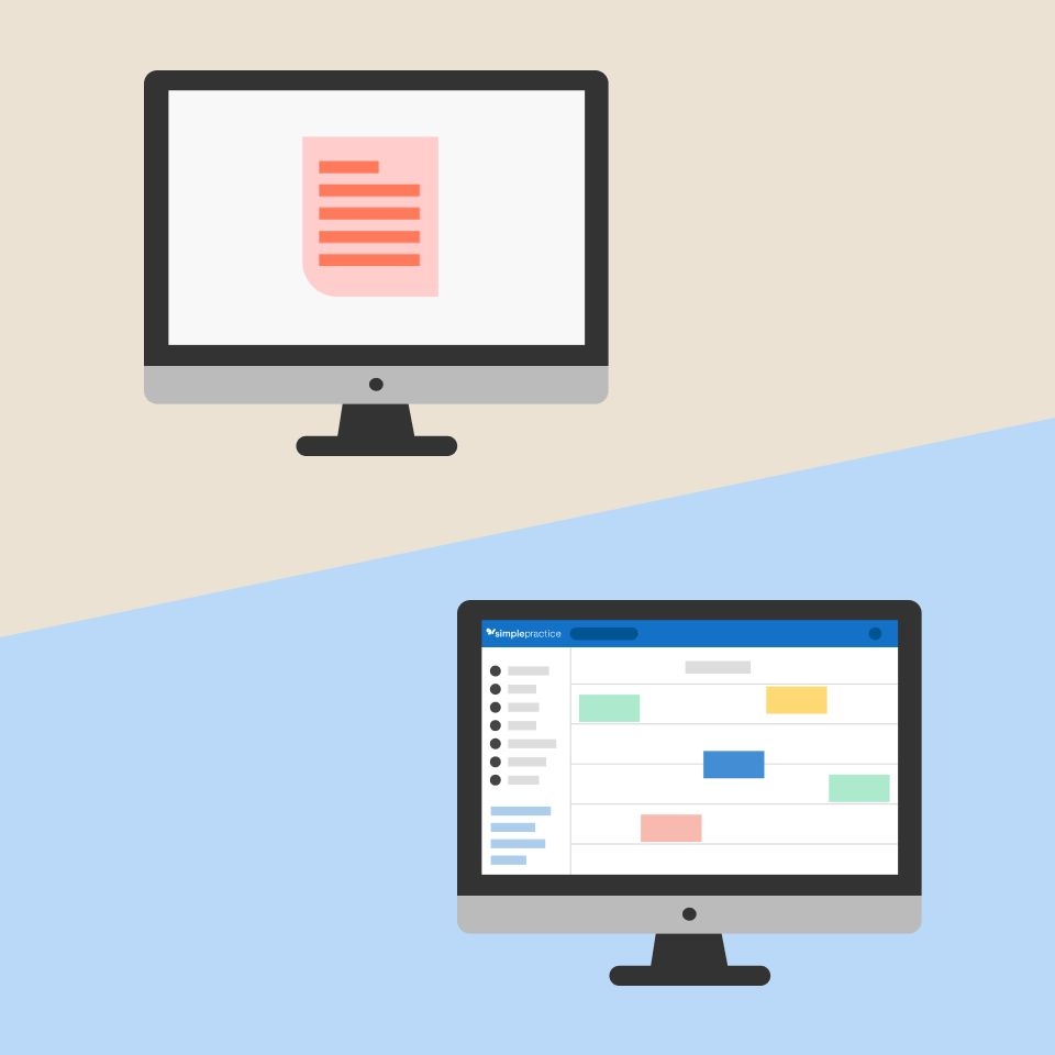 Graphic of two computers showing different EHR functionality 