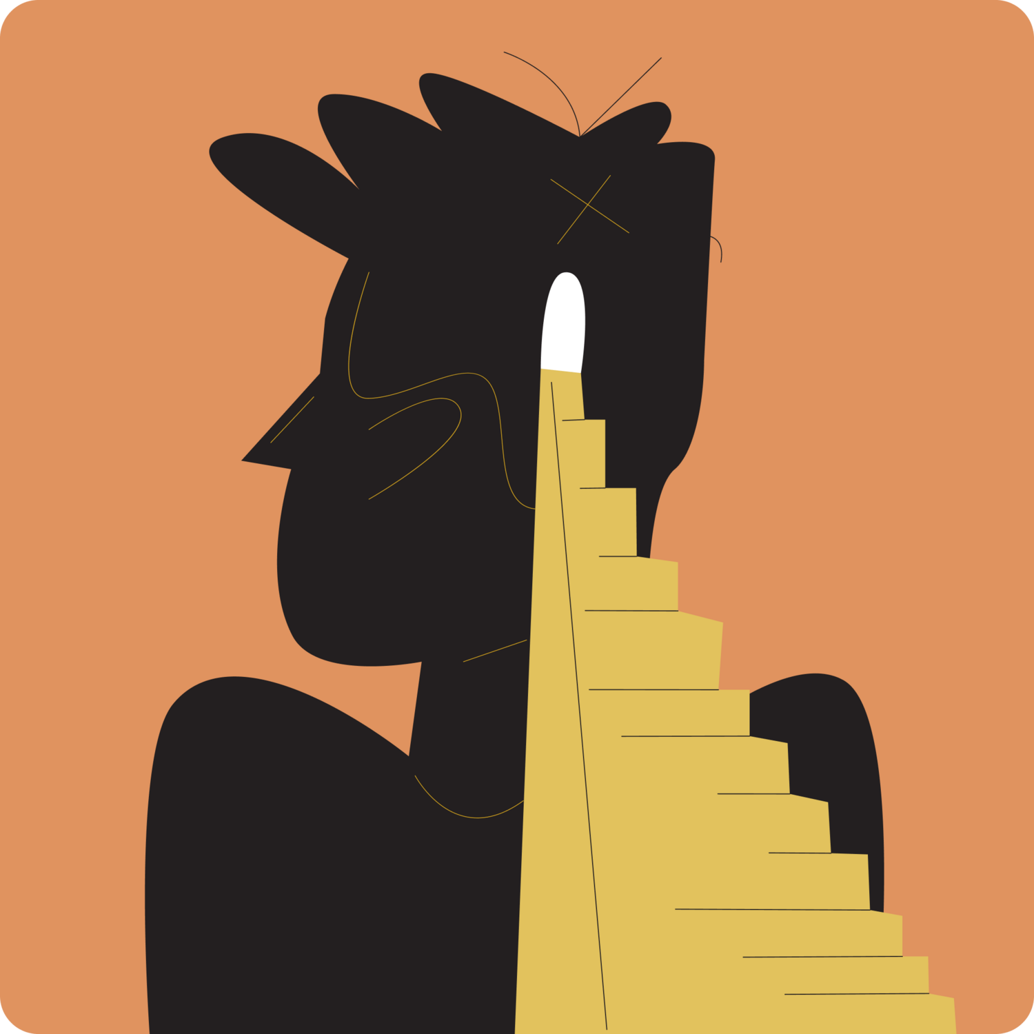 illustration of person's silhouette with staircase leading to their brain