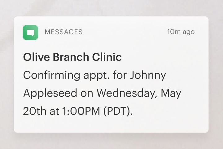 SMS message appointment reminder