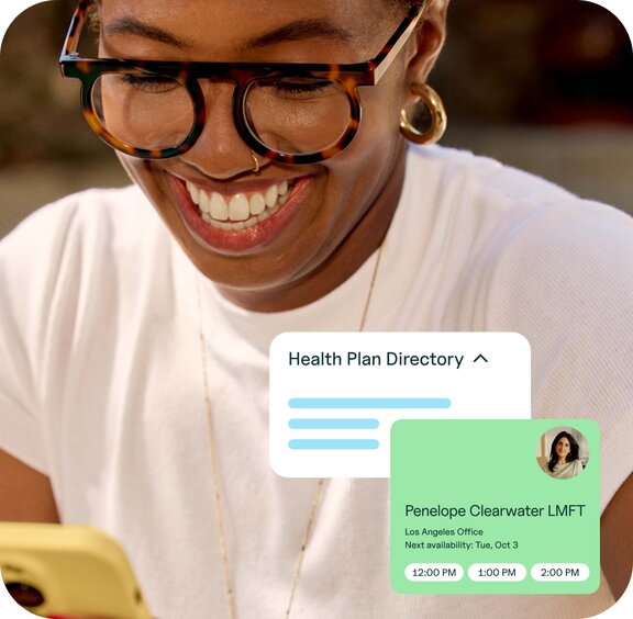 Woman using SimplePractice Health Plan to view clinician availability