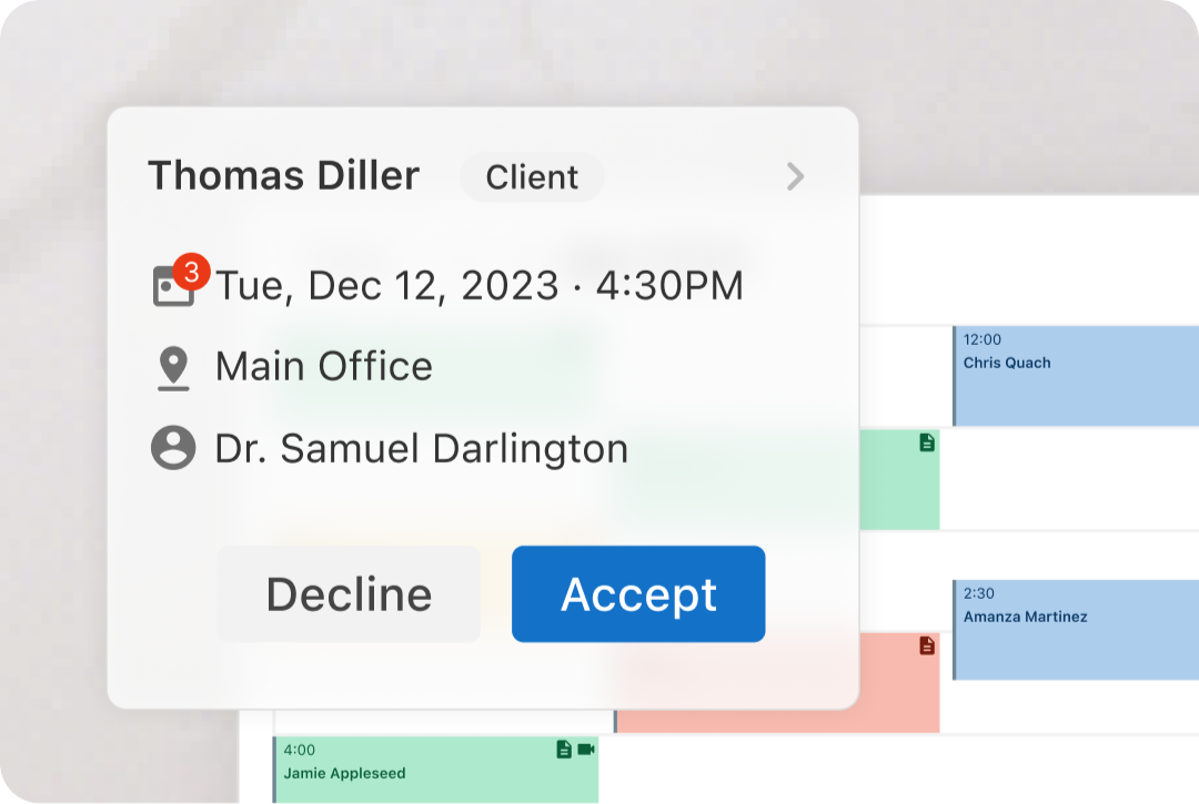 appointment request in SimplePractice