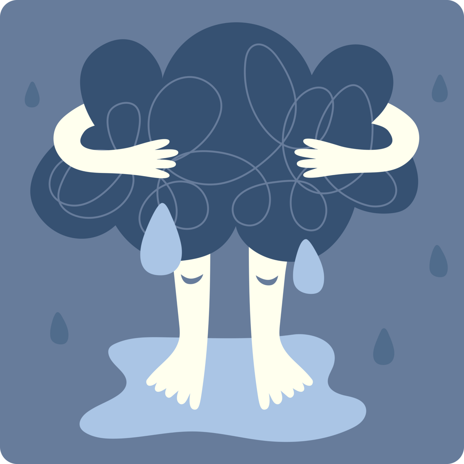 illustration of rain cloud with hands and feet dealing with the cycle of anxiety