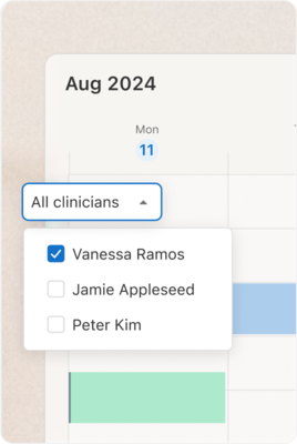 simplepractice ehr showing multiple clinicians in a dropdown