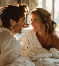 Glückliches Paar schaut sich lachend in die Augen - Ohne Erektionsprobleme lebt es sich besser