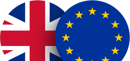 Graphic, circular versions of the UK and EU flags