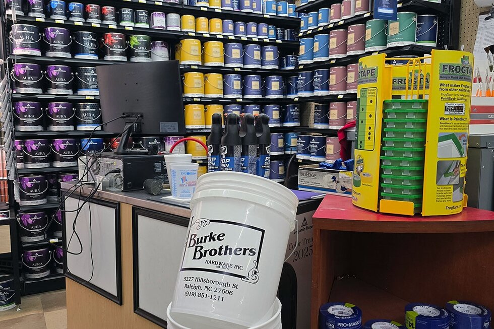 The paint department at Burke Brothers Hardware.