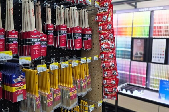 Paint brushes display at Burke Brothers Hardware.