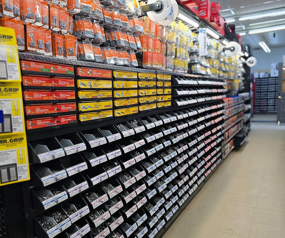 Fasteners aisle at Burke Brothers Hardware.