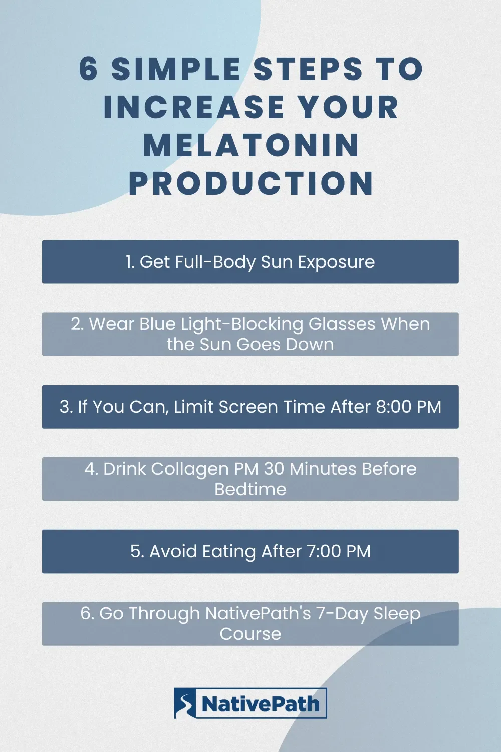 Infographic listing 6 simple steps to increase your melatonin production.
