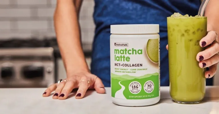 Hero: Organic Matcha with
MCT & Collagen.
