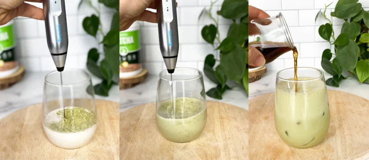 Dirty Matcha Collagen Latte Preparation