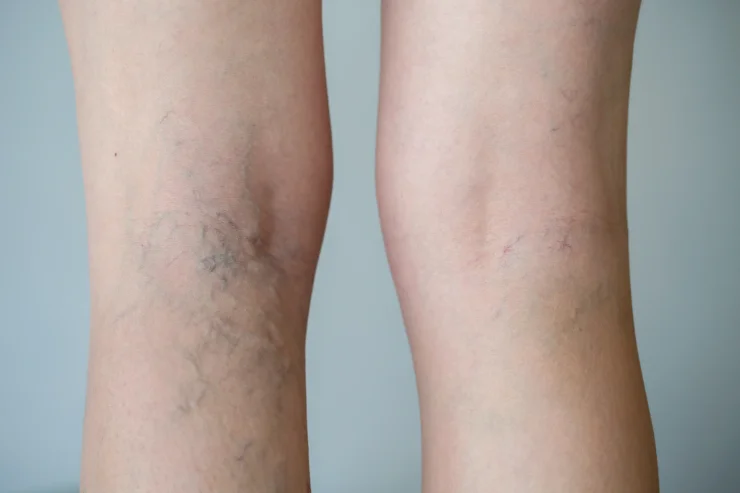 Varicose veins on the back of a leg.