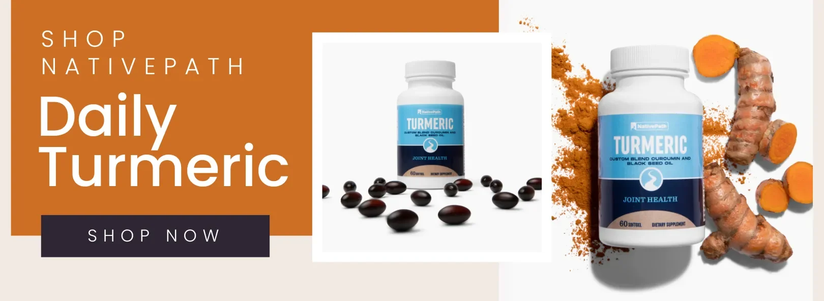 Banner with Text: "shop nativepath daily turmeric"