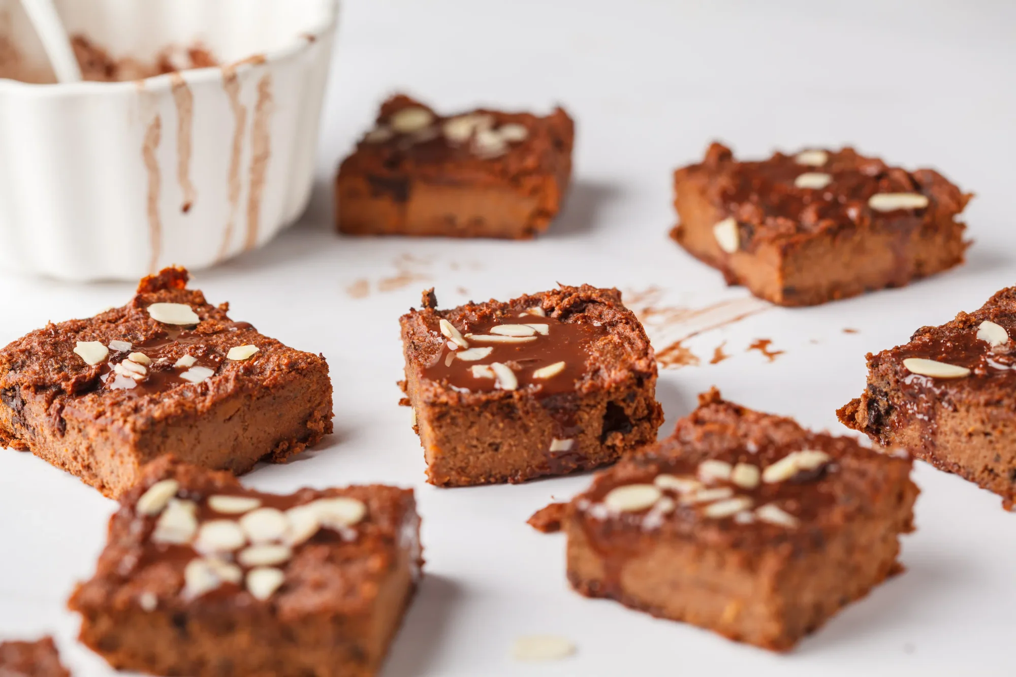 Fudgy Sweet Potato Brownies on a White Counter