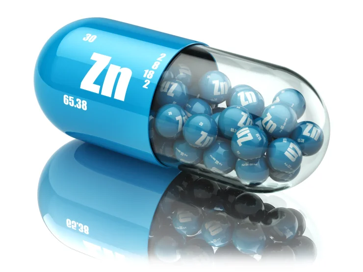 Pills with zinc Zn element Dietary supplements. Vitamin capsules. 3d