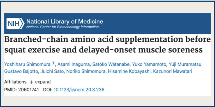 Screenshot of an NCBI study titled "Branched-chain amino acid supplementation before squat exercise and delayed-onset muscle soreness"