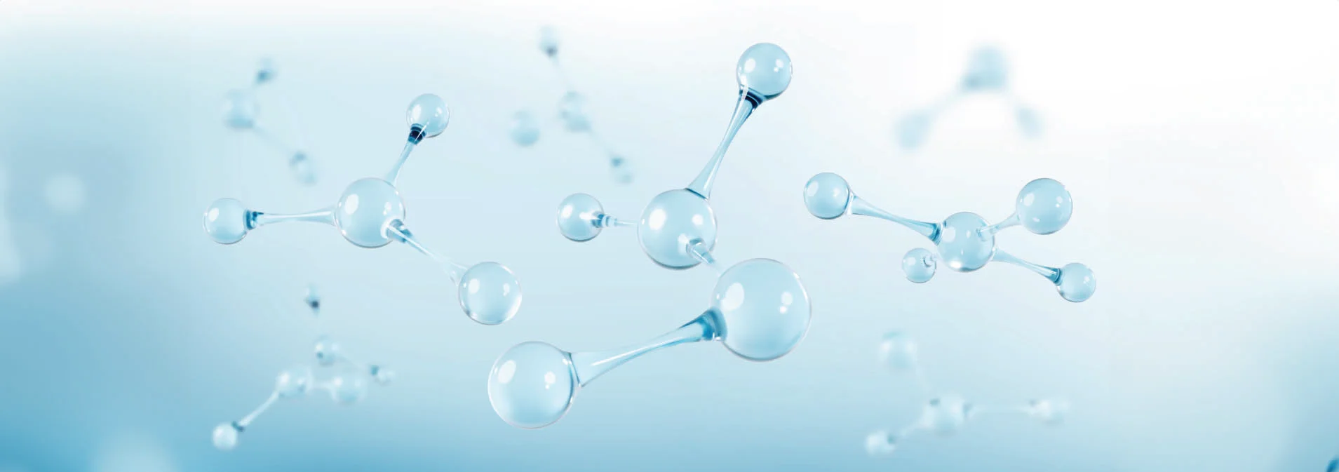 A close up of molecules on a light blue background