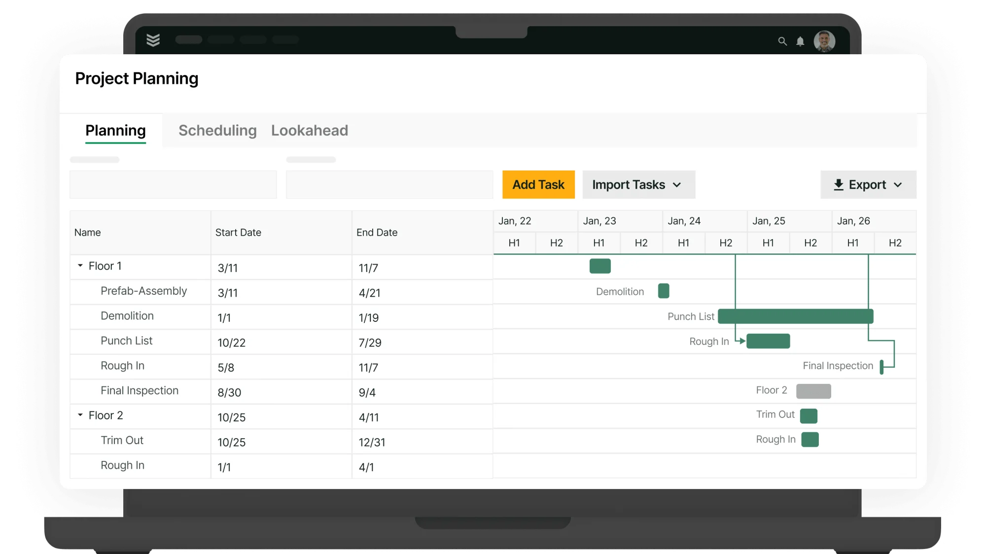 project planning timeline example with different phases