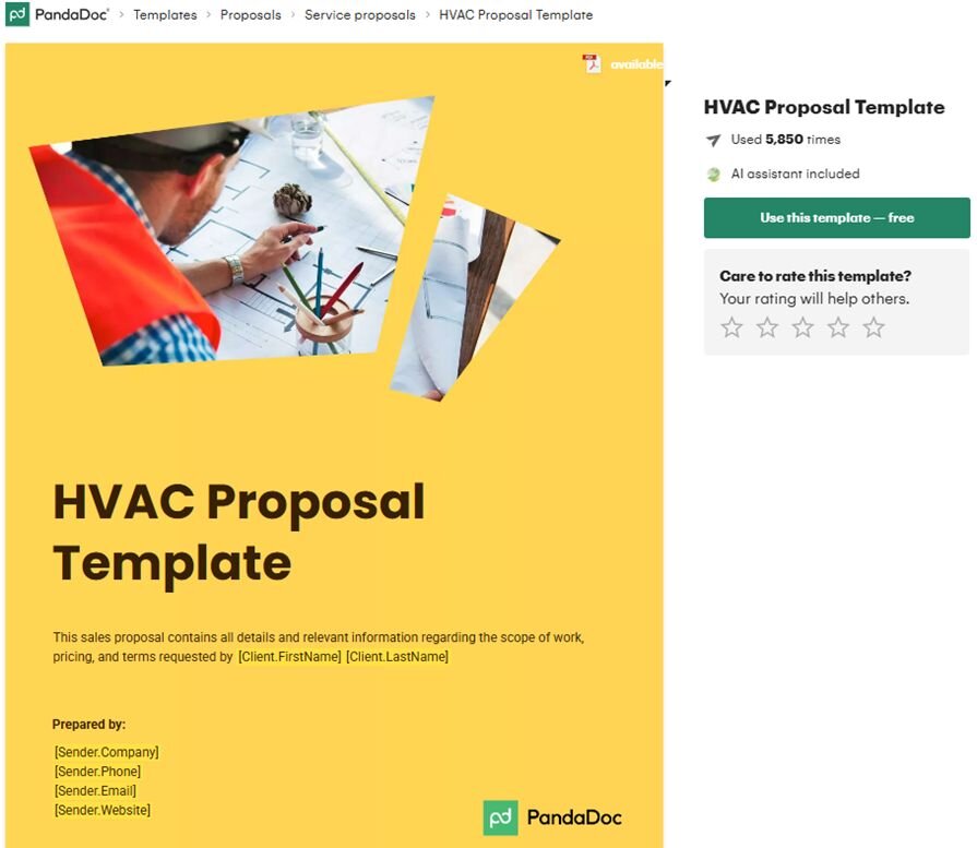 Example of an HVAC bid proposal on PandaDoc