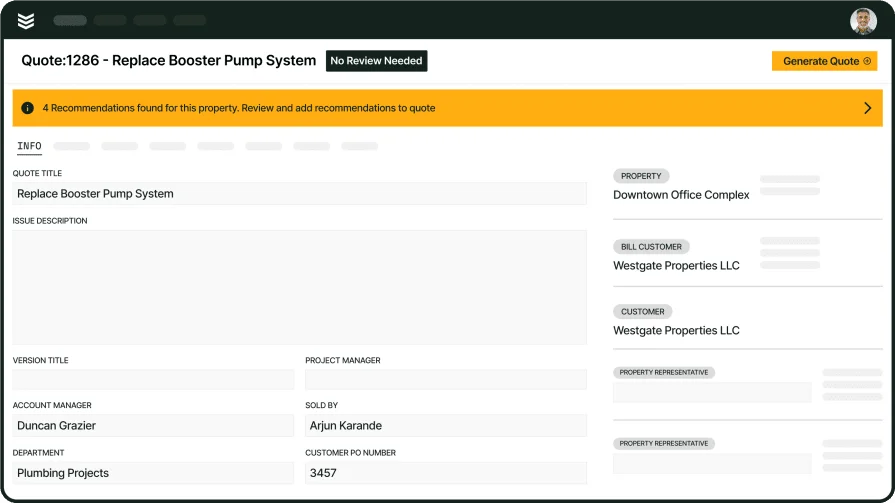Example plumbing Quote in BuildOps