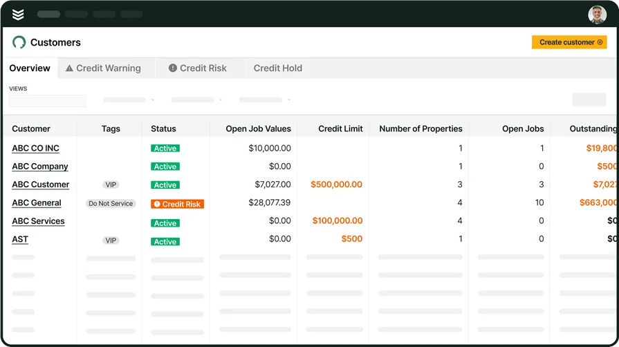 BuildOps Customers view with directory