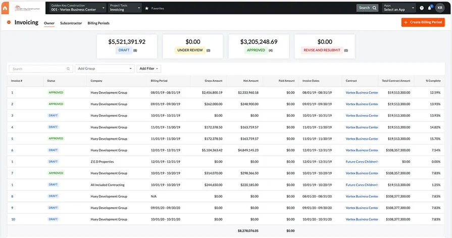 Procore invoicing software