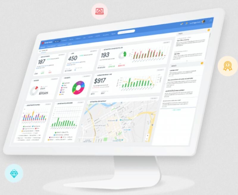 A mock-up of Service Fusion’s FSM dashboard