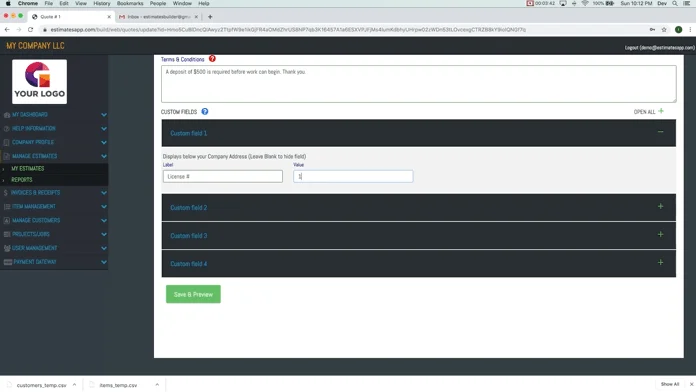 Estimates App software