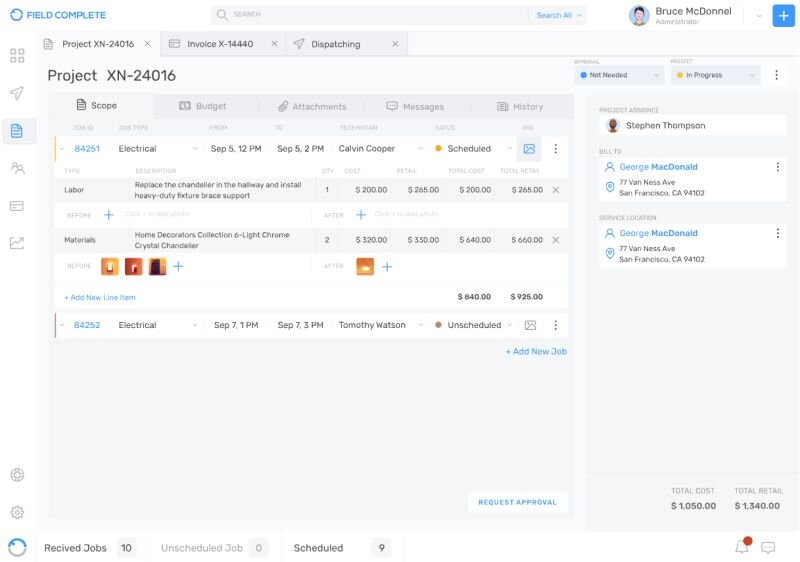 A mock-up of Field Complete’s work order interface
