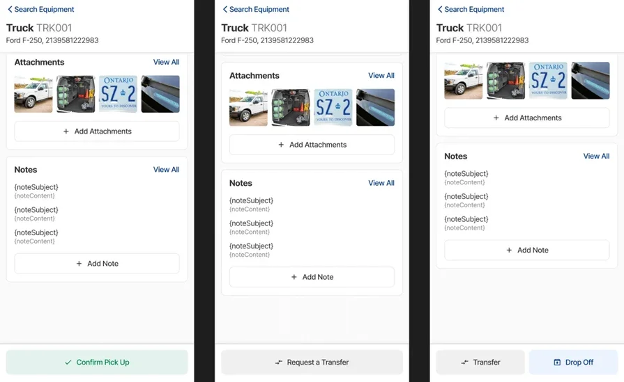 Equipment management view in BuildOps with photo attachments