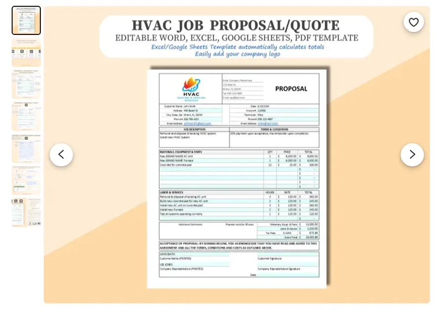 Spreadsheet document template example