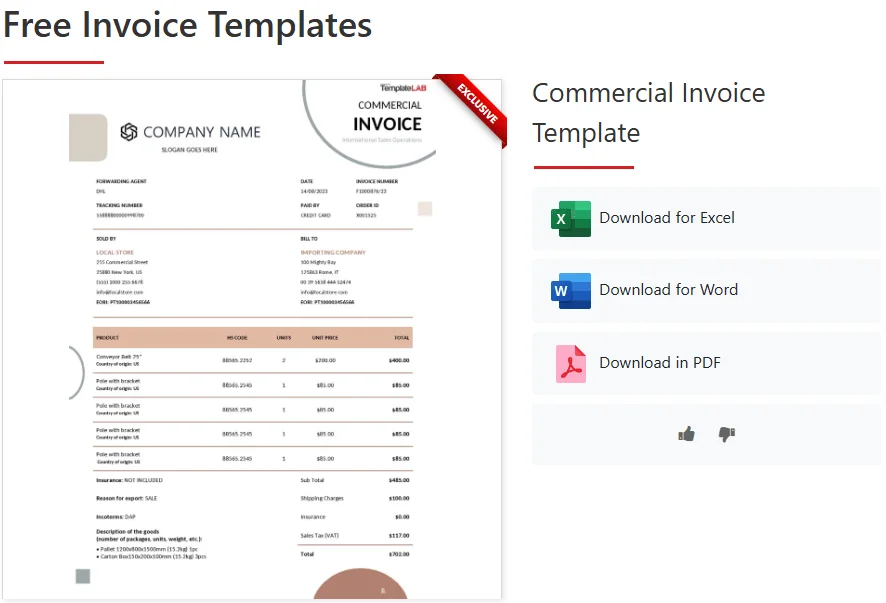 TemplateLab invoice template