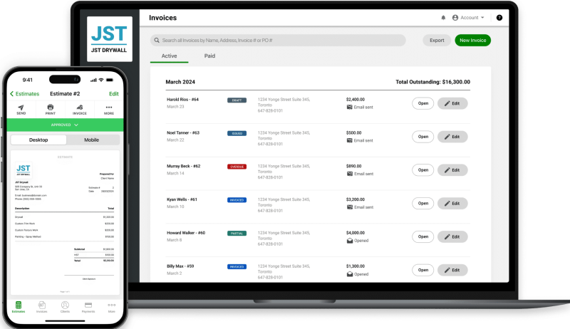 A mock-up of Joist’s interface on laptop and mobile phone