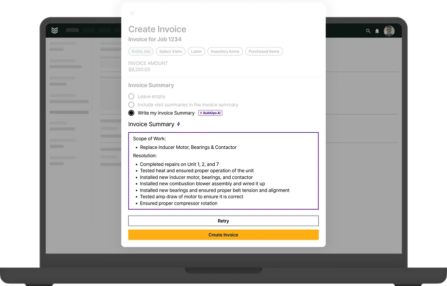 BuildOps auto-write invoice summary feature