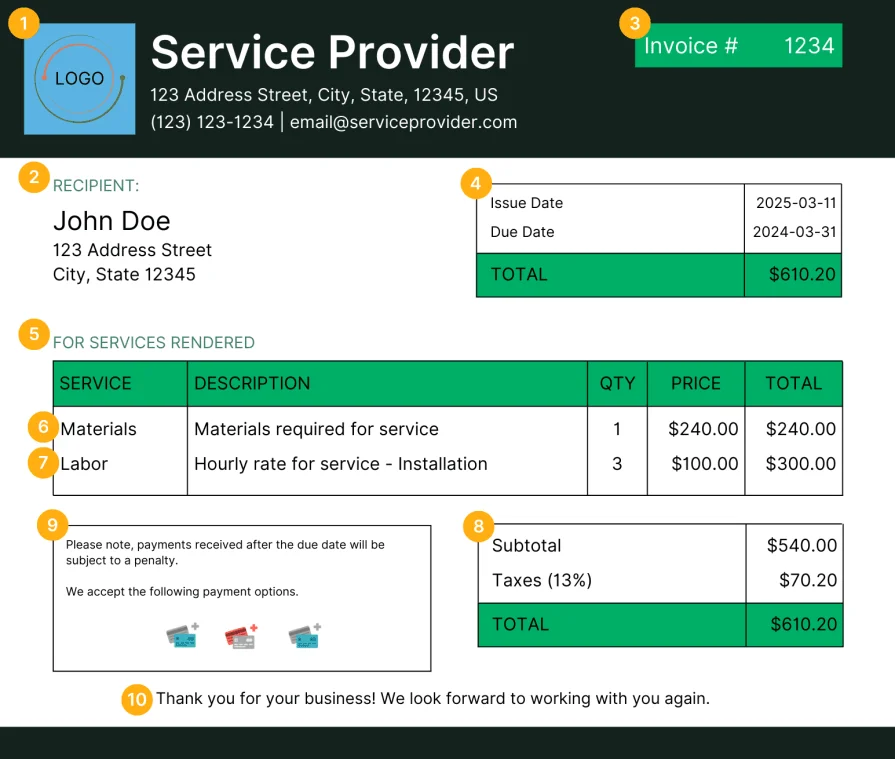 BuildOps example invoice for plumbers