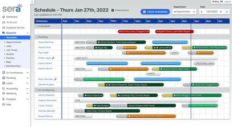A screenshot of Sera’s scheduling interface