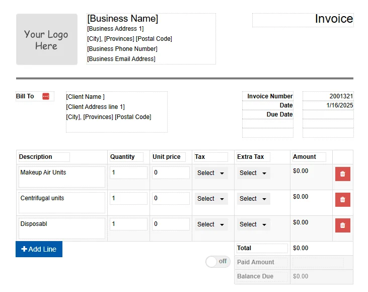 OnlineInvoices invoice template