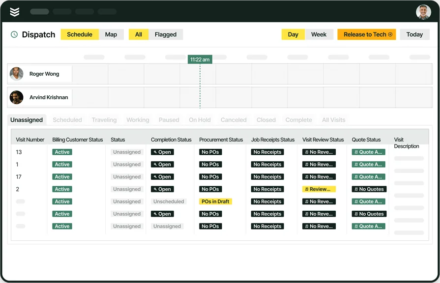 BuildOps daily schedule dispatching view