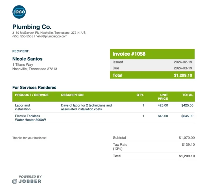 Jobber invoice template