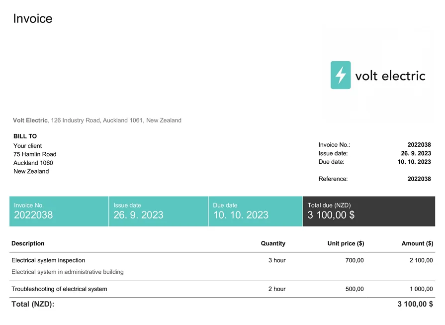 Billdu invoice template