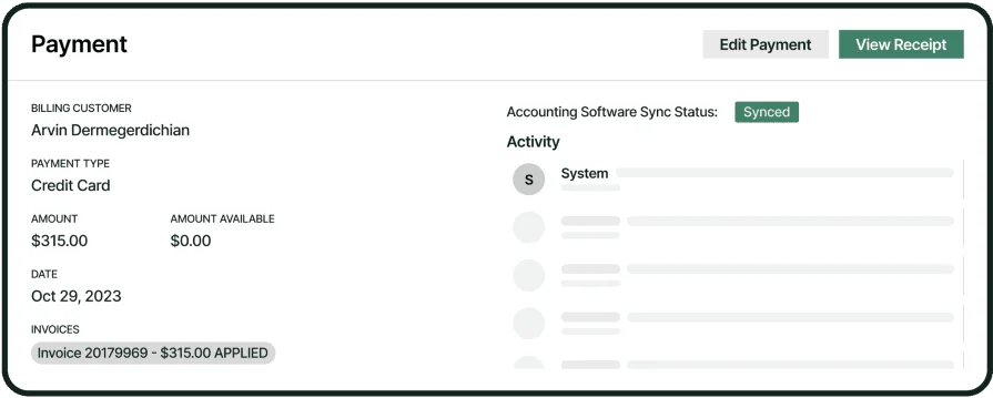 Payment confirmation in BuildOps