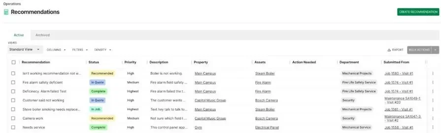 BuildOps Recommendations feature