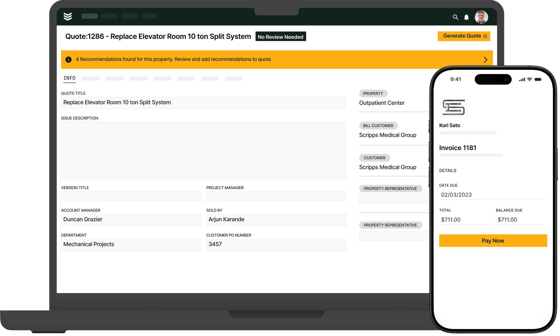 With BuildOps, the quoting process for commercial contractors is seamless, whether coming from the tech, the office, or both.