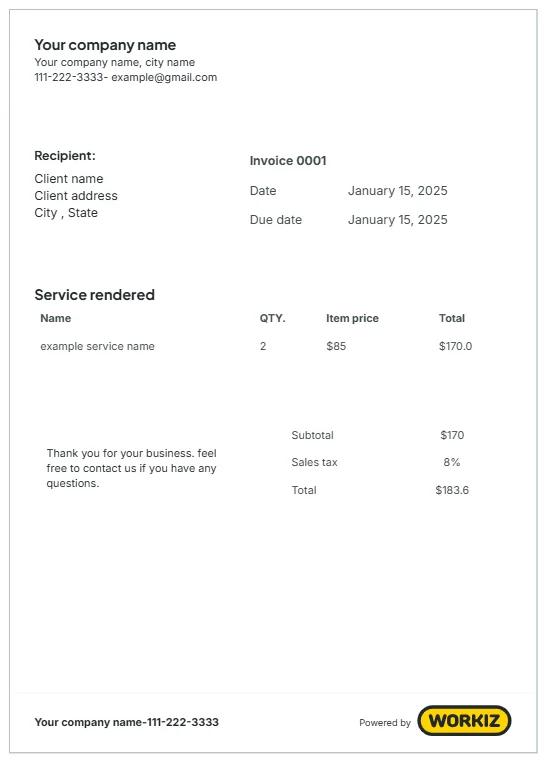 Workiz invoice template