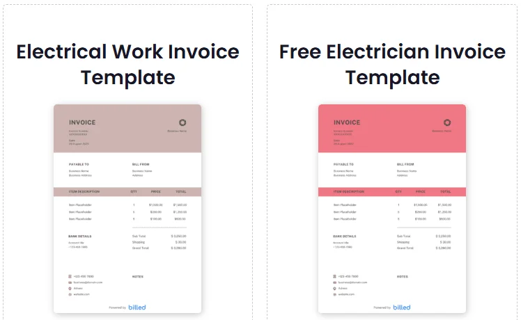 Billed invoice template