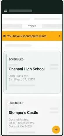 A mobile app screen showing two scheduled visits