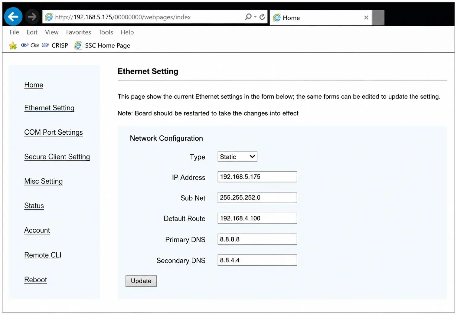 Ethernet Settings