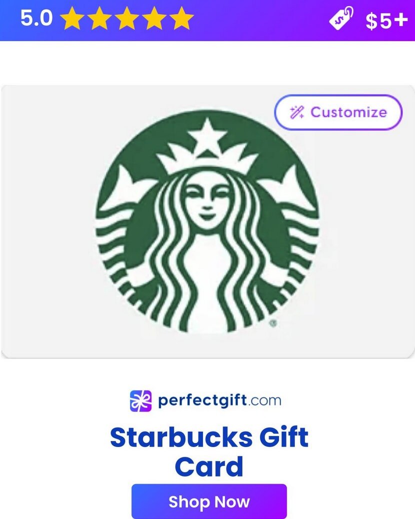 Starbucks gift card featuring the iconic green logo and a festive design, perfect for coffee lovers.  