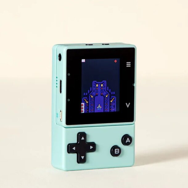 A small handheld game console featuring a screen for playing video games.