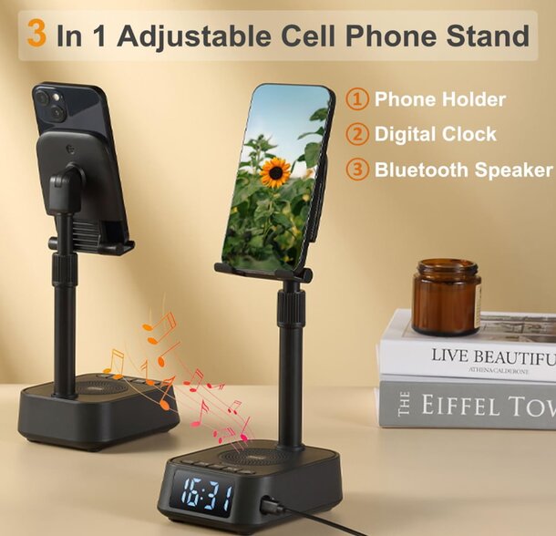Adjustable 3-in-1 phone stand designed for versatile viewing angles and stability.